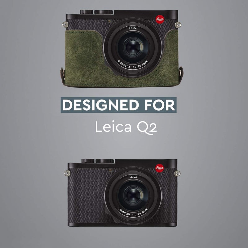 MegaGear MG1721 Ever Ready Genuine Leather Camera Half Case Compatible with Leica Q2 - Green - Image 4
